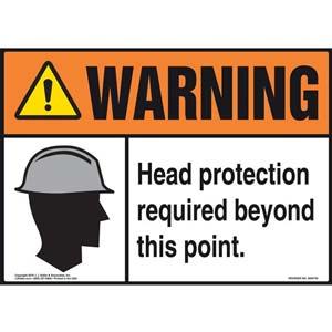 Warning: Head Protection Required Beyond This Point With Graphic - ANSI Sign