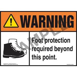 Warning: Foot Protection Required Beyond This Point With Graphic - ANSI Sign