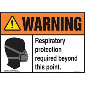 Warning: Respiratory Protection Required Beyond This Point With Graphic - ANSI Sign