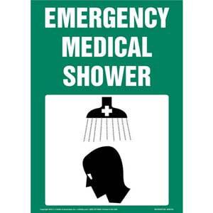 Emergency Medical Shower With Graphic Sign