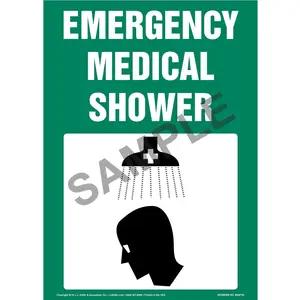Emergency Medical Shower With Graphic Sign