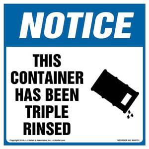 Notice: This Container Has Been Triple Rinsed Label with Icon - OSHA