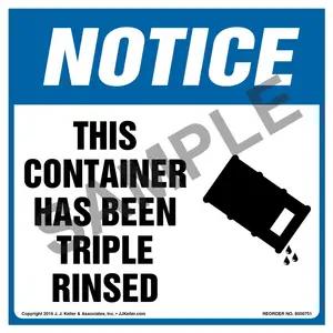 Notice: This Container Has Been Triple Rinsed Label with Icon - OSHA