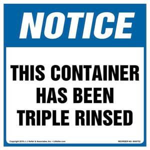 Notice: This Container Has Been Triple Rinsed Label - OSHA
