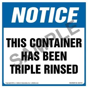 Notice: This Container Has Been Triple Rinsed Label - OSHA
