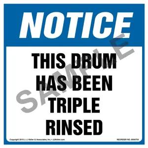 Notice: This Drum Has Been Triple Rinsed Label - OSHA
