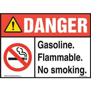 Danger: Gasoline Flammable No Smoking Sign - ANSI