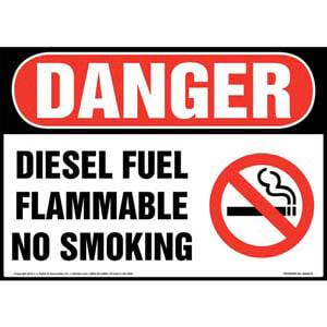 Danger: Diesel Fuel Flammable No Smoking Sign - OSHA