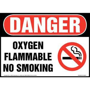 Danger: Oxygen Flammable No Smoking Sign with Icon - OSHA