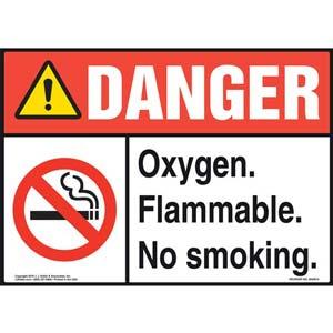 Danger: Oxygen Flammable No Smoking Sign with Icon - ANSI