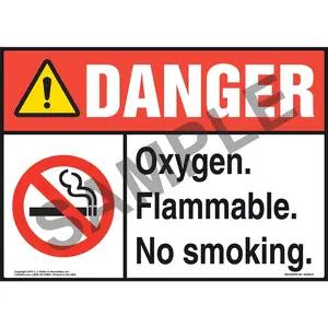 Danger: Oxygen Flammable No Smoking Sign with Icon - ANSI