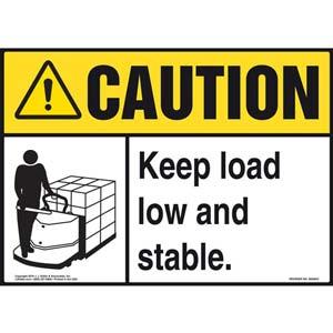 Caution: Keep Load Low and Stable Sign - ANSI, Motorized Pallet Jack Icon