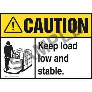 Caution: Keep Load Low and Stable Sign - ANSI, Motorized Pallet Jack Icon