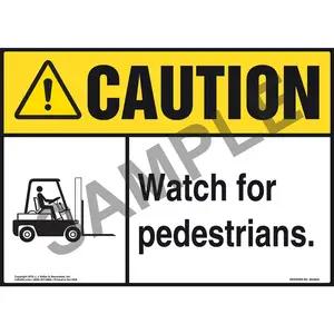 Caution: Watch For Pedestrians Sign - ANSI, Forklift Icon