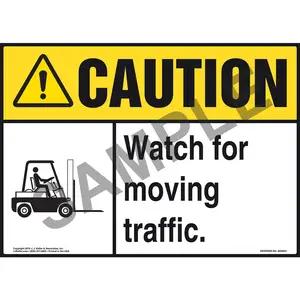 Caution: Watch For Moving Traffic Sign - ANSI, Forklift Icon