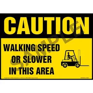 Caution: Walking Speed Or Slower In This Area Sign - OSHA, Forklift Icon