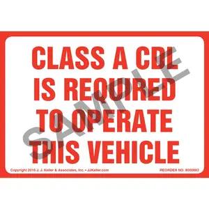 Class A CDL Is Required To Operate This Vehicle Label
