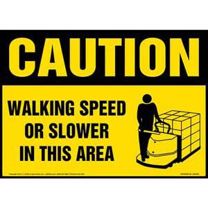 Caution: Walking Speed Or Slower In This Area Sign - OSHA, Motorized Pallet Jack Icon