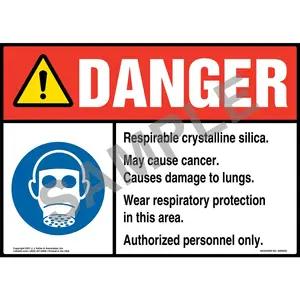 Danger: Respirable Crystalline Silica Sign - ANSI, Facepiece Respirator Icon