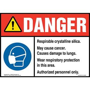 Danger: Respirable Crystalline Silica Sign - ANSI, Respirator Icon