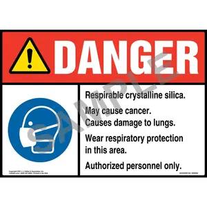 Danger: Respirable Crystalline Silica Sign - ANSI, Respirator Icon