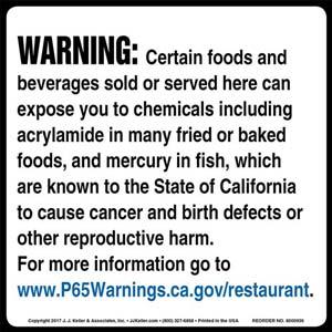 California Prop 65: Restaurants Warning Label