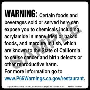 California Prop 65: Restaurants Warning Label