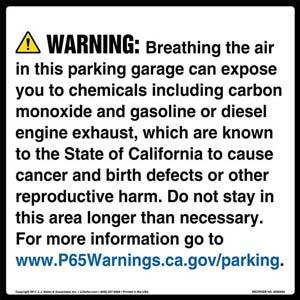 California Prop 65: Parking Facility Warning Sign