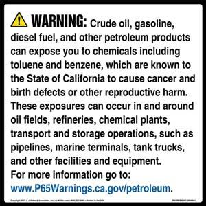 California Prop 65: Petroleum Products Warning Sign