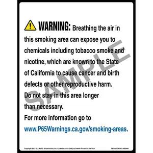 California Prop 65 Warning Sign: Smoking Area Contains Chemicals Known to Cause Cancer/Reproductive Harm