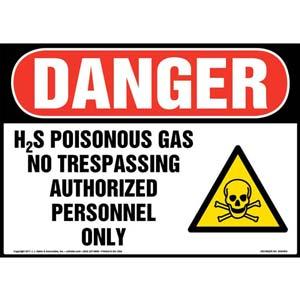 Danger: H2S Poisonous Gases Sign with Icon - OSHA