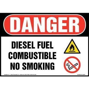 Danger: Diesel Fuel Combustible No Smoking Sign - OSHA