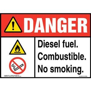 Danger: Diesel Fuel Combustible No Smoking Sign - ANSI