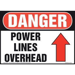 Danger: Power Lines Overhead - OSHA Sign