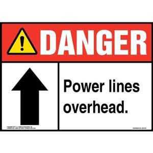 Danger: Power Lines Overhead - ANSI Sign