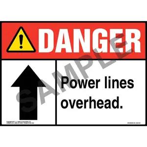 Danger: Power Lines Overhead - ANSI Sign