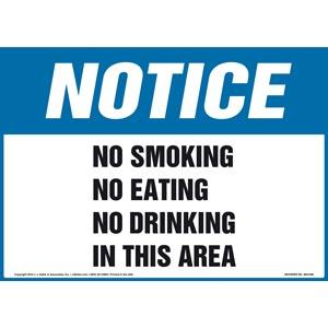 Notice: No Smoking/Eating/Drinking In This Area Sign - OSHA