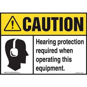Caution: Hearing Protection Required When Operating Equipment Sign - ANSI