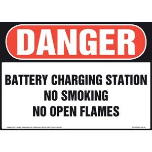 Danger: Battery Charging Station No Smoking No Open Flames - OSHA Sign