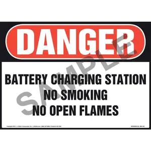 Danger: Battery Charging Station No Smoking No Open Flames - OSHA Sign
