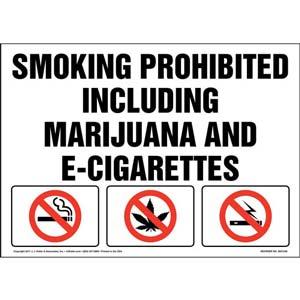 Smoking Prohibited Including Marijuana and E-Cigarettes Sign