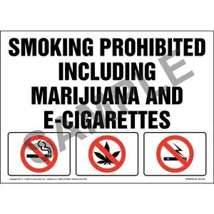 Smoking Prohibited Including Marijuana and E-Cigarettes Sign