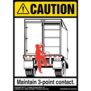 Caution: 3-Point Contact Label, Trailer Swing Door - ANSI