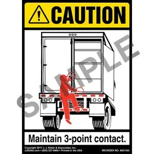 Caution: 3-Point Contact Label, Trailer Swing Door - ANSI