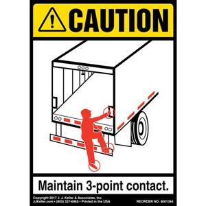 Caution: 3-Point Contact Label, Trailer Roll-Up Door - ANSI