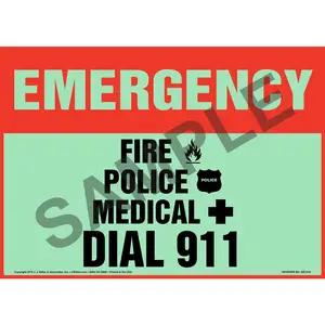 Emergency: Fire, Police, Medical Dial 911 Sign - Glow In The Dark