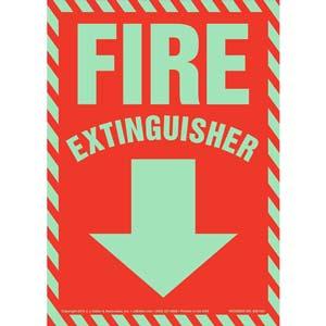 Fire Extinguisher Sign - Striped Border, Glow In The Dark