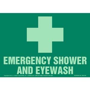 Emergency Shower And Eyewash Sign with Icon - Glow In The Dark
