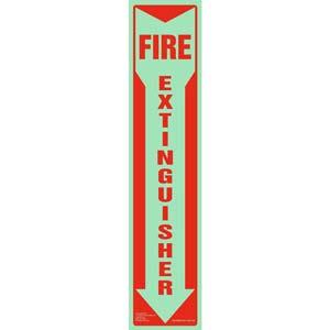 Fire Extinguisher Sign - Down Arrow, Vertical, Glow In The Dark