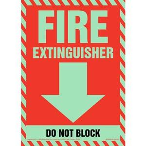 Fire Extinguisher, Do Not Block Sign - Glow In The Dark